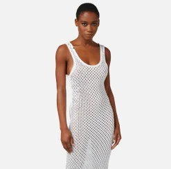 Elisabetta Franchi Abito Lungo In Cotone Punto Rete Con Strass^ Abiti
