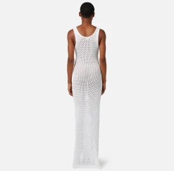 Elisabetta Franchi Abito Lungo In Cotone Punto Rete Con Strass^ Abiti