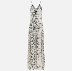 Elisabetta Franchi Abito Lungo In Georgette Di Viscosa Stampa Animalier^ Abiti