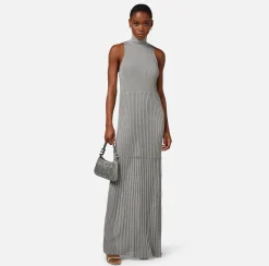 Elisabetta Franchi Abito Lungo In Viscosa Lucida A Coste Con Scollo All'Americana^ Abiti