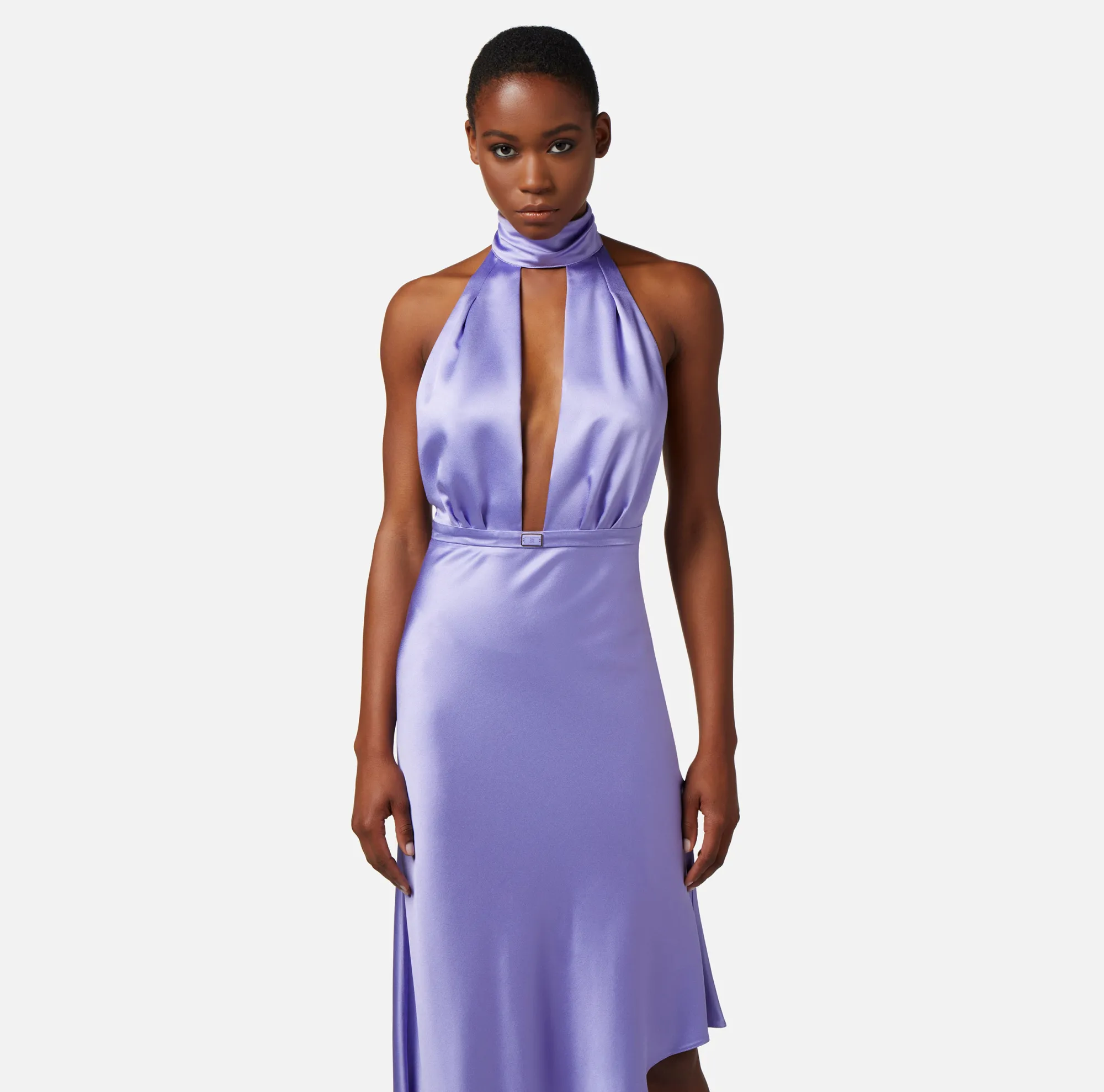 Elisabetta Franchi Abito Midi In Raso Con Gonna Asimmetrica^ Abiti