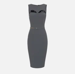 Elisabetta Franchi Abito Midi In Tessuto Tecnico Con Cintura E Cut Out^ Abiti