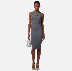 Elisabetta Franchi Abito Midi In Tessuto Tecnico Con Cintura E Cut Out^ Abiti