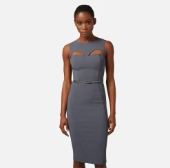 Elisabetta Franchi Abito Midi In Tessuto Tecnico Con Cintura E Cut Out^ Abiti
