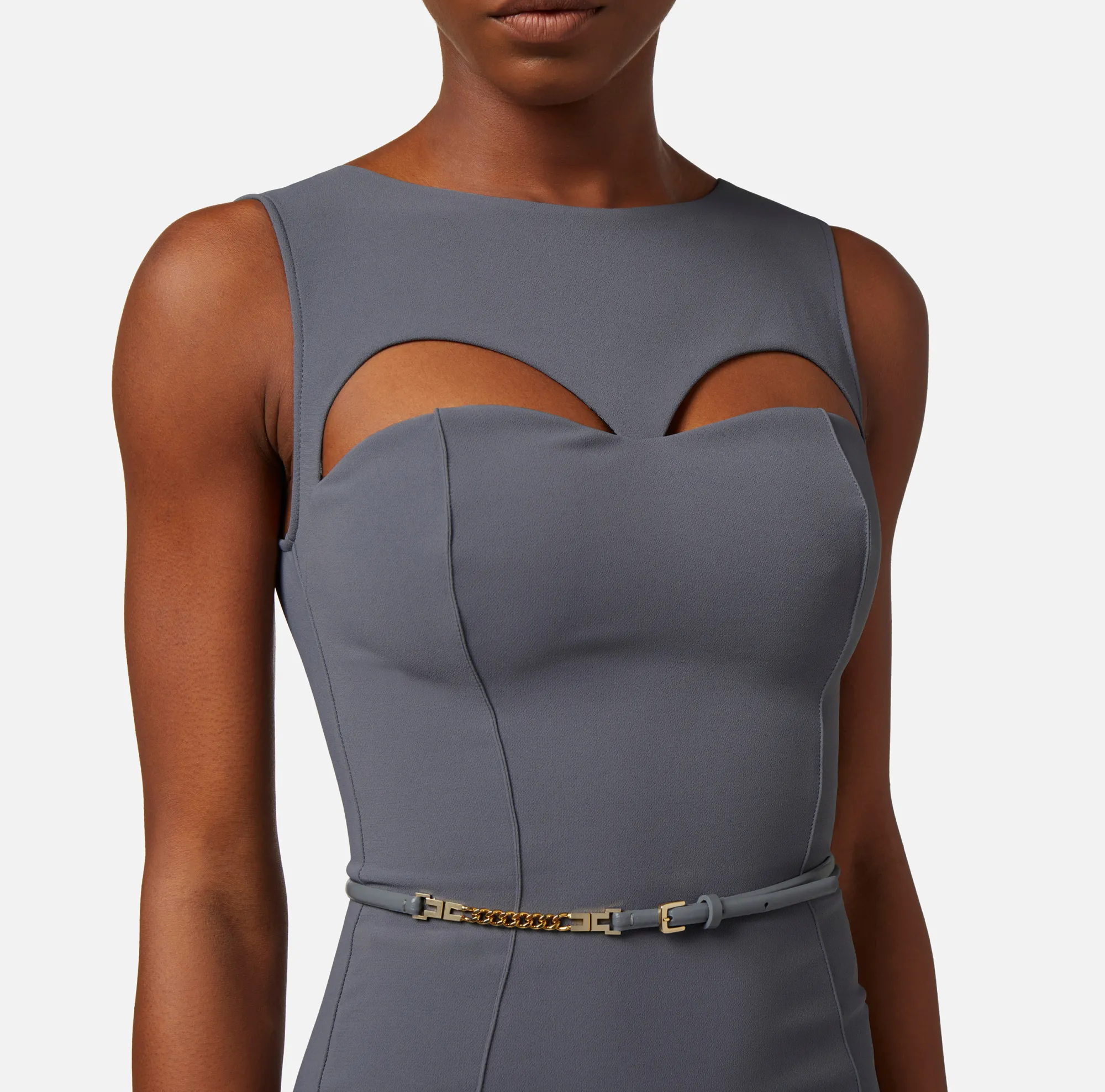 Elisabetta Franchi Abito Midi In Tessuto Tecnico Con Cintura E Cut Out^ Abiti