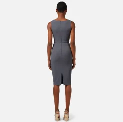 Elisabetta Franchi Abito Midi In Tessuto Tecnico Con Cintura E Cut Out^ Abiti