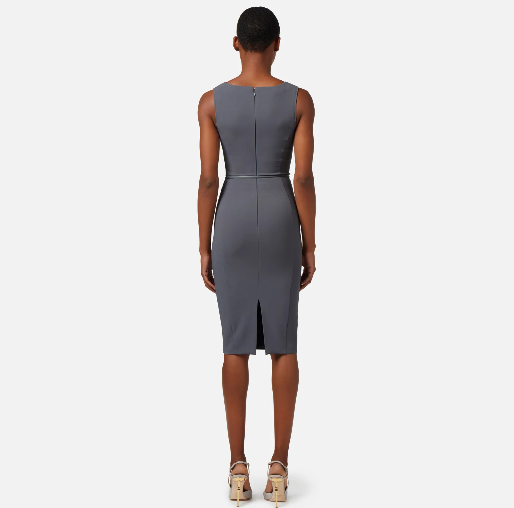 Elisabetta Franchi Abito Midi In Tessuto Tecnico Con Cintura E Cut Out^ Abiti