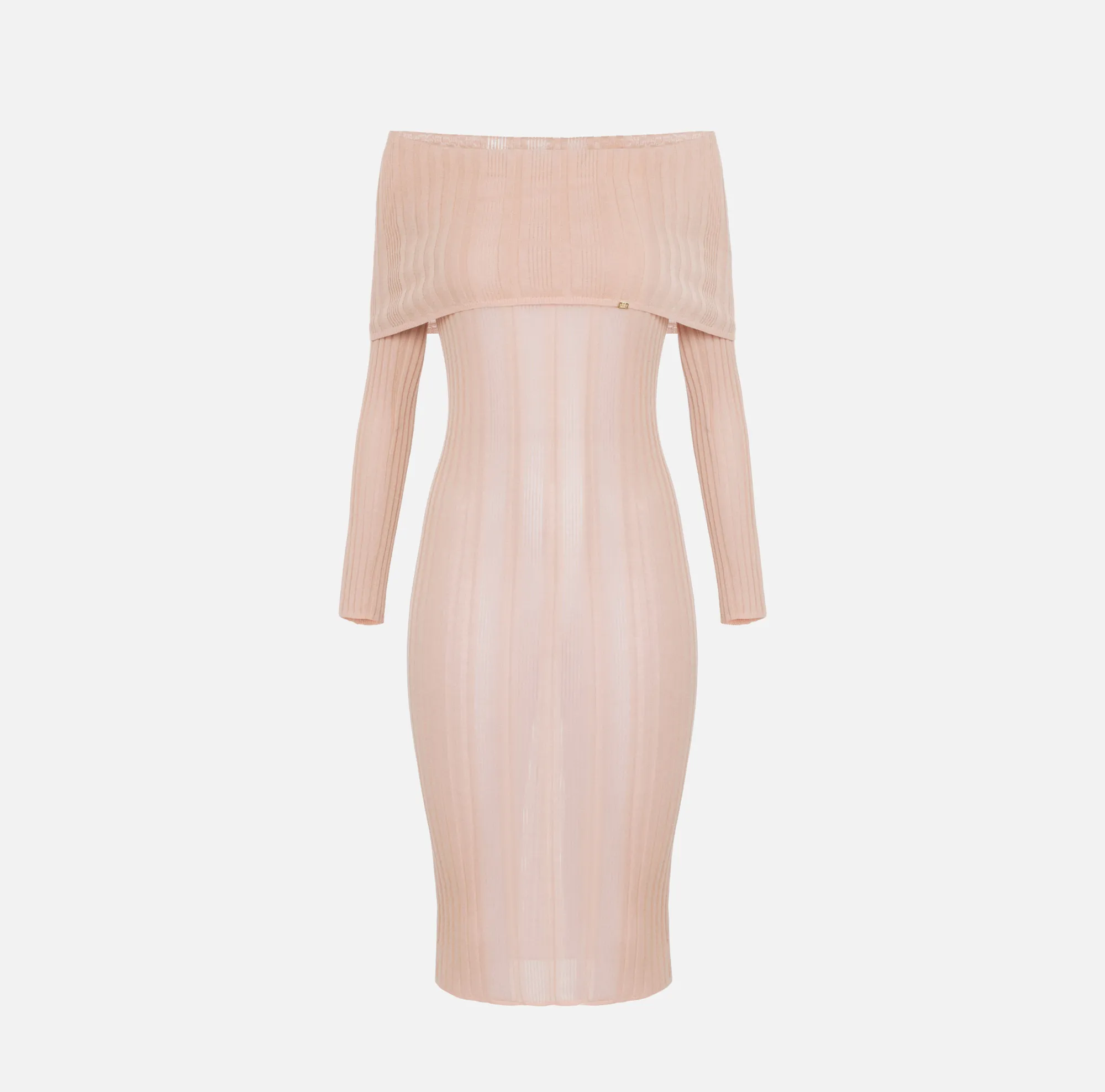 Elisabetta Franchi Abito Midi In Viscosa A Coste Con Maxi Collo^ Abiti