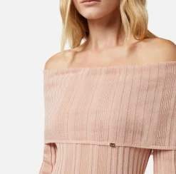 Elisabetta Franchi Abito Midi In Viscosa A Coste Con Maxi Collo^ Abiti