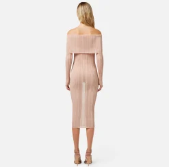 Elisabetta Franchi Abito Midi In Viscosa A Coste Con Maxi Collo^ Abiti