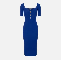 Elisabetta Franchi Abito Midi In Viscosa A Costine Con Lettering^ Abiti