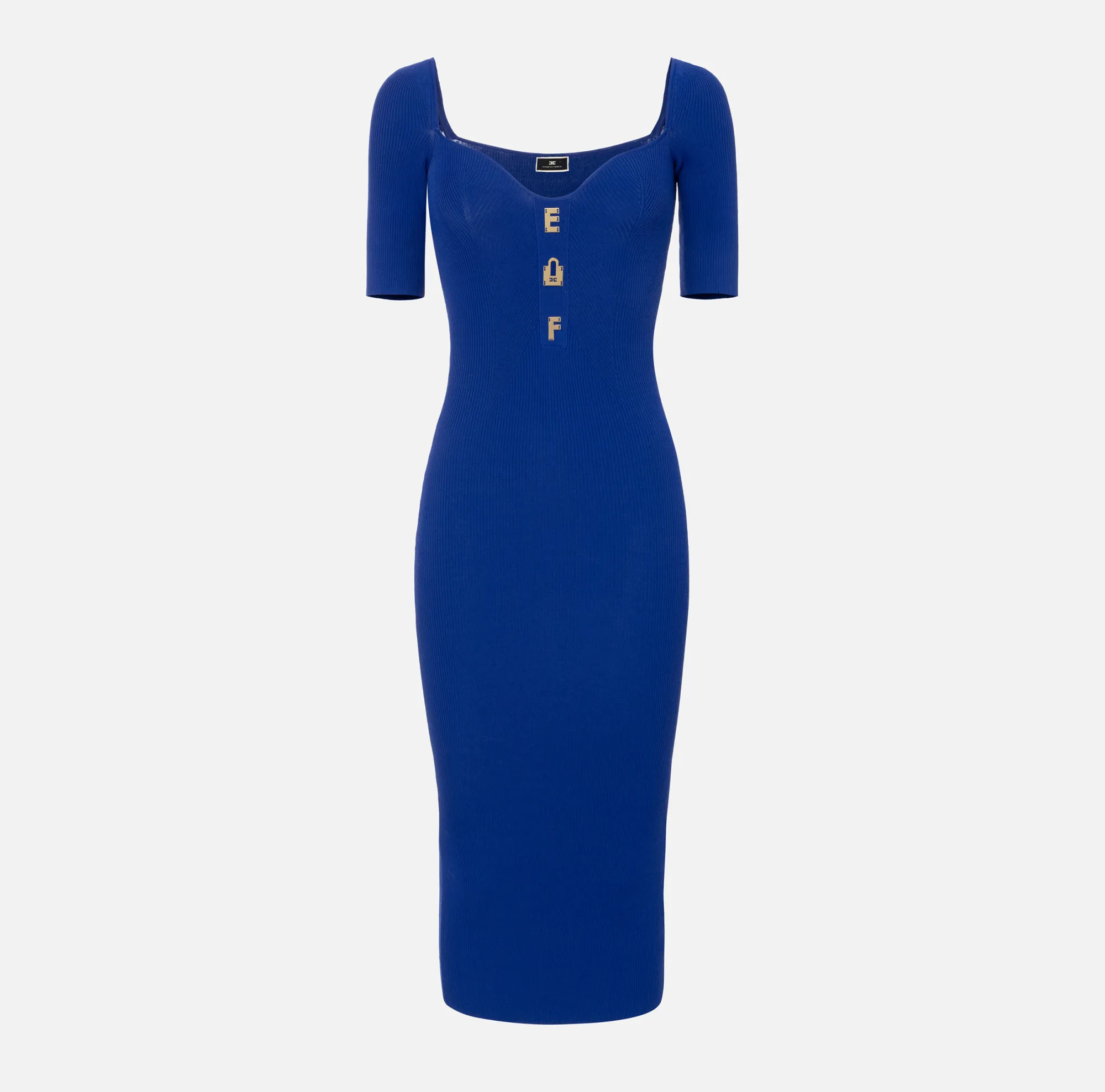 Elisabetta Franchi Abito Midi In Viscosa A Costine Con Lettering^ Abiti
