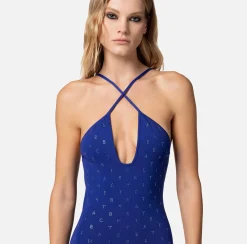 Elisabetta Franchi Abito Midi In Viscosa Con Lettering In Strass^ Abiti