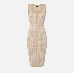 Elisabetta Franchi Abito Midi In Viscosa Jacquard Con Bottoni^ Abiti