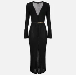 Elisabetta Franchi Abito Midi In Viscosa Lucida A Coste^ Abiti