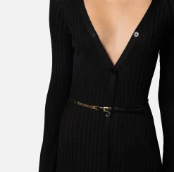 Elisabetta Franchi Abito Midi In Viscosa Lucida A Coste^ Abiti