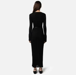 Elisabetta Franchi Abito Midi In Viscosa Lucida A Coste^ Abiti