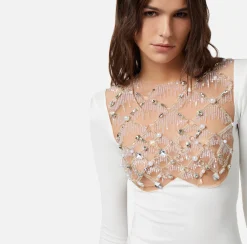 Elisabetta Franchi Abito Red Carpet In Jersey Con Plastron Ricamato^ Abiti