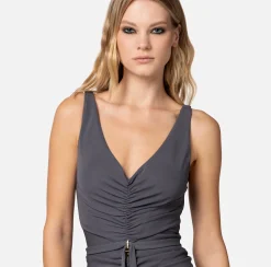 Elisabetta Franchi Abito Red Carpet In Jersey Drappeggiato Con Piercing^ Abiti
