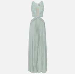 Elisabetta Franchi Abito Red Carpet In Jersey Lurex Plissettato Con Ricamo^ Abiti