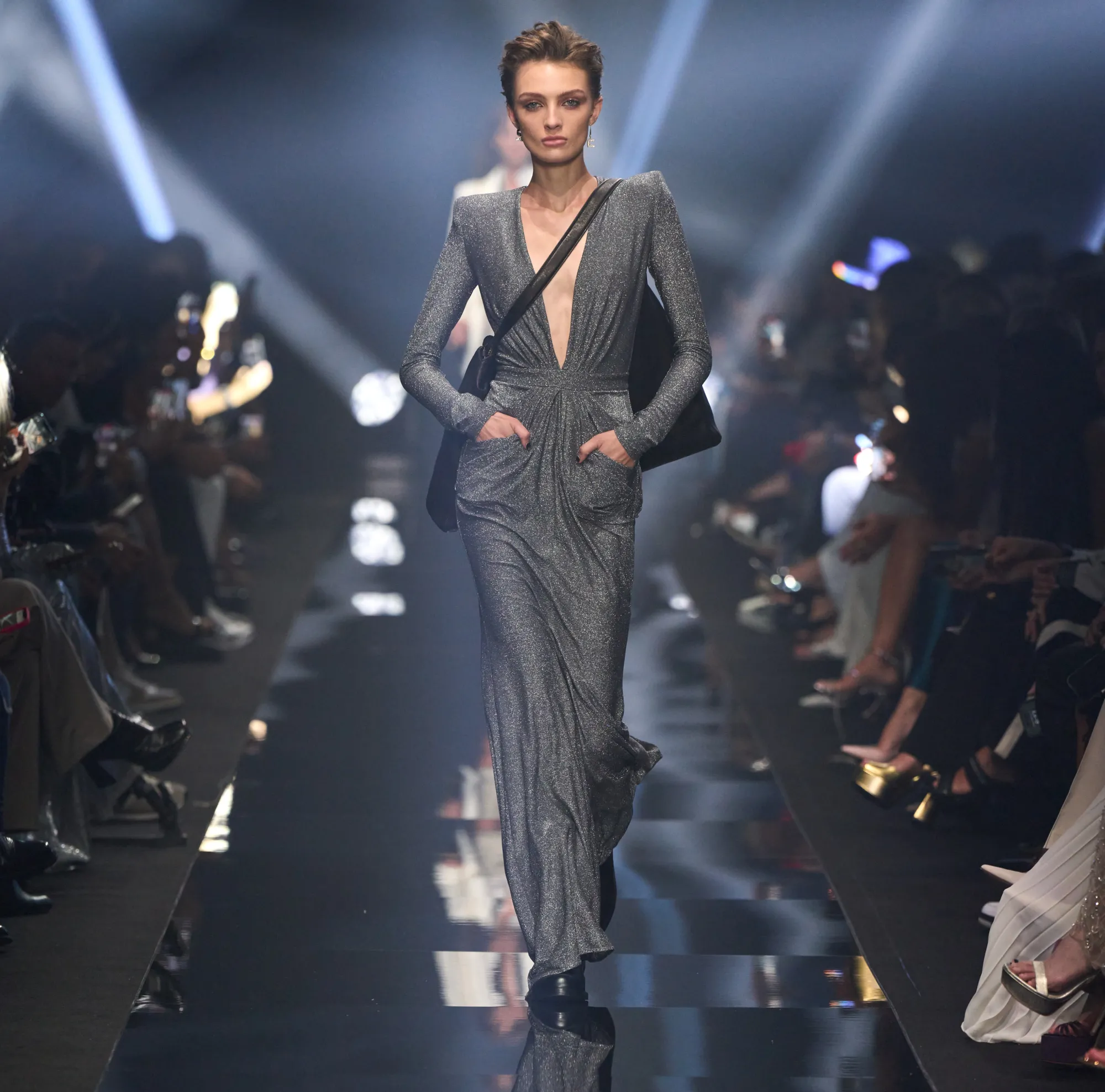 Elisabetta Franchi Abito Red Carpet In Jersey Lurex Con Body Chain^ Abiti