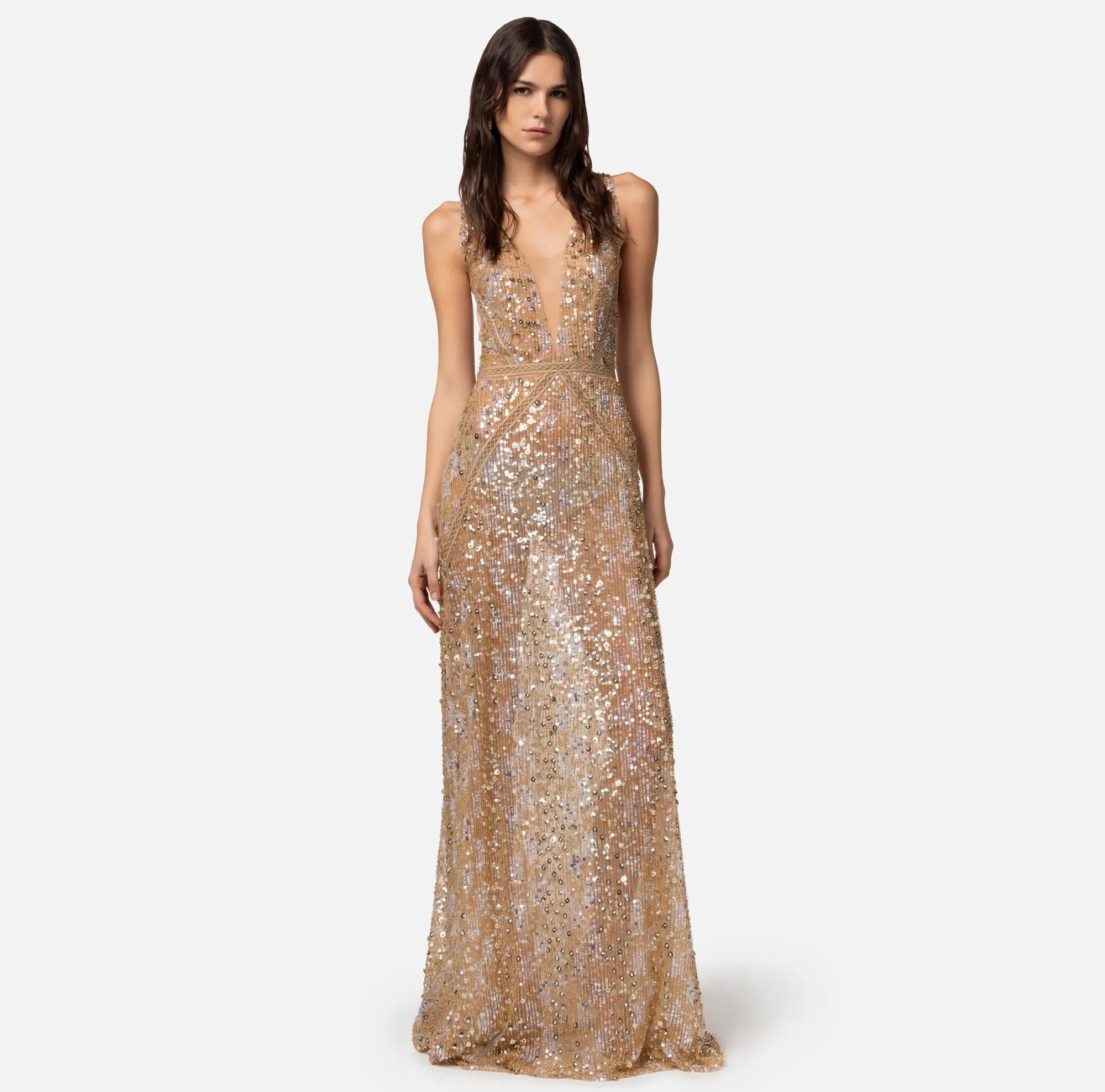 Elisabetta Franchi Abito Red Carpet In Paillettes Con Ricami A Jour^ Abiti