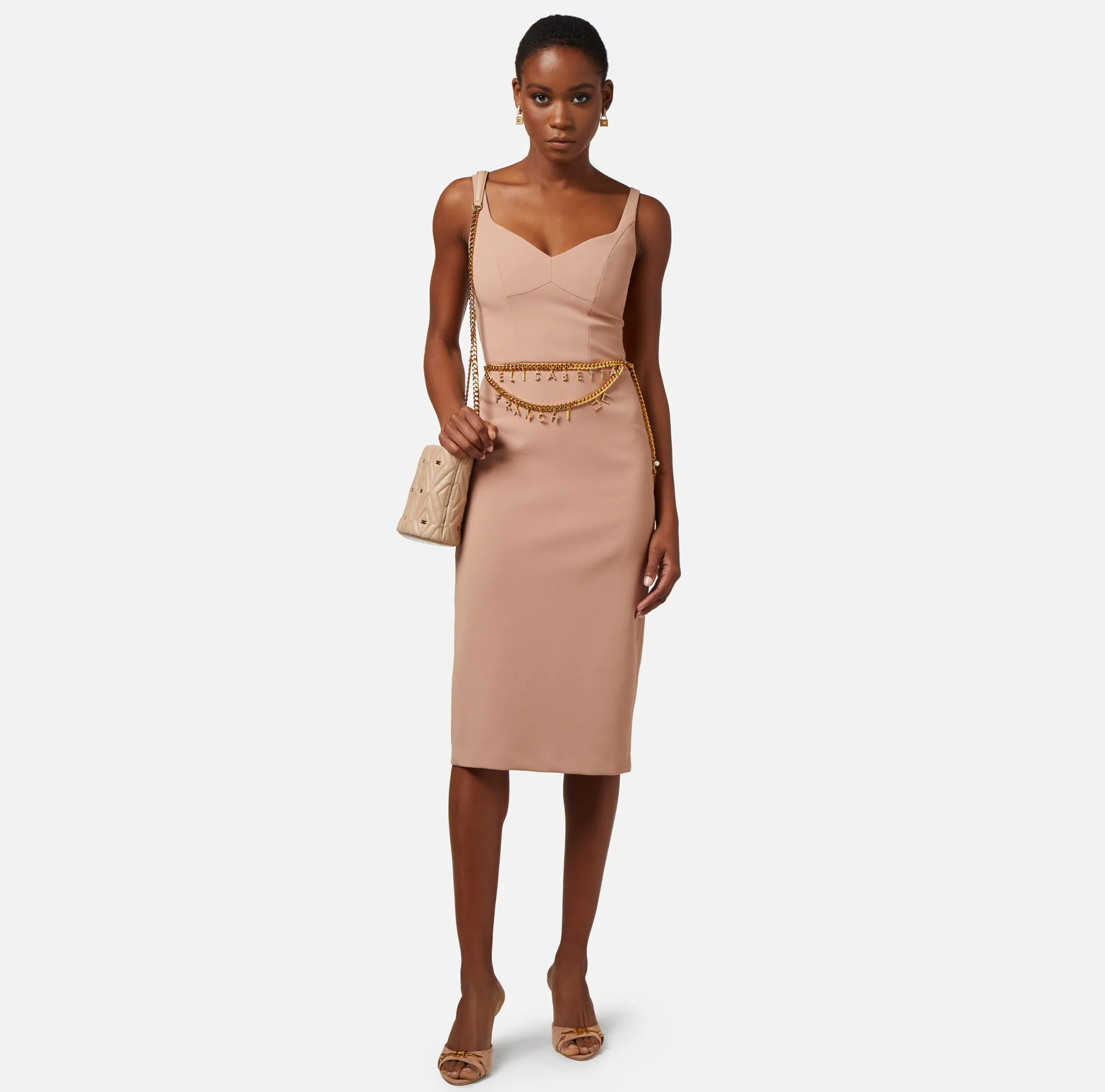 Elisabetta Franchi Abito Tubino In Crepe Stretch Con Zip^ Abiti