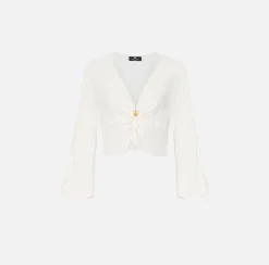 Elisabetta Franchi Blusa Cropped In Georgette Di Viscosa Con Nodo^ Camicie E Bluse
