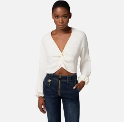 Elisabetta Franchi Blusa Cropped In Georgette Di Viscosa Con Nodo^ Camicie E Bluse