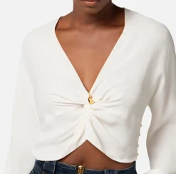 Elisabetta Franchi Blusa Cropped In Georgette Di Viscosa Con Nodo^ Camicie E Bluse