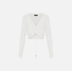 Elisabetta Franchi Blusa Cropped In Georgette Di Viscosa Con Coulisse^ Camicie E Bluse