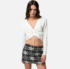 Elisabetta Franchi Blusa Cropped In Georgette Di Viscosa Con Coulisse^ Camicie E Bluse