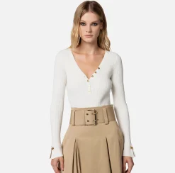 Elisabetta Franchi Body A Maniche Lunghe In Maglia A Coste^ Top, T-Shirt & Body