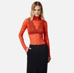 Elisabetta Franchi Body A Maniche Lunghe In Tulle Logo^ Top, T-Shirt & Body
