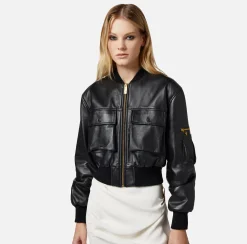 Elisabetta Franchi Bomber Cropped In Pelle^ Giacche & Trench