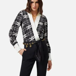 Elisabetta Franchi Camicia Body Incrociata In Georgette Di Viscosa Stampata^ Top, T-Shirt & Body