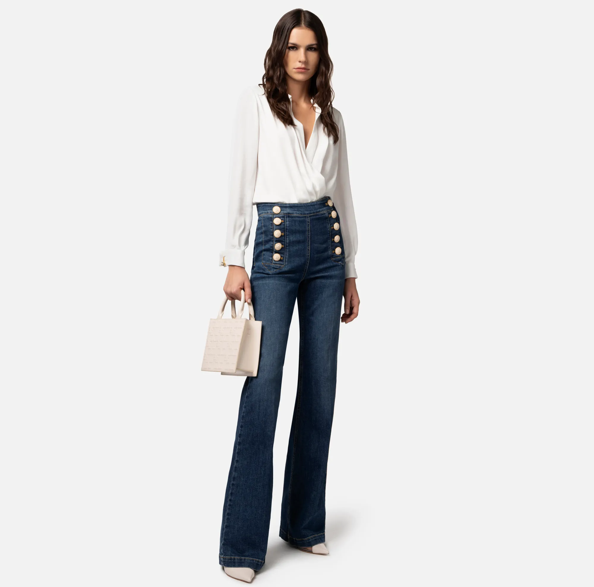 Elisabetta Franchi Camicia Body Incrociata In Georgette Di Viscosa Con Gemello^ Top, T-Shirt & Body