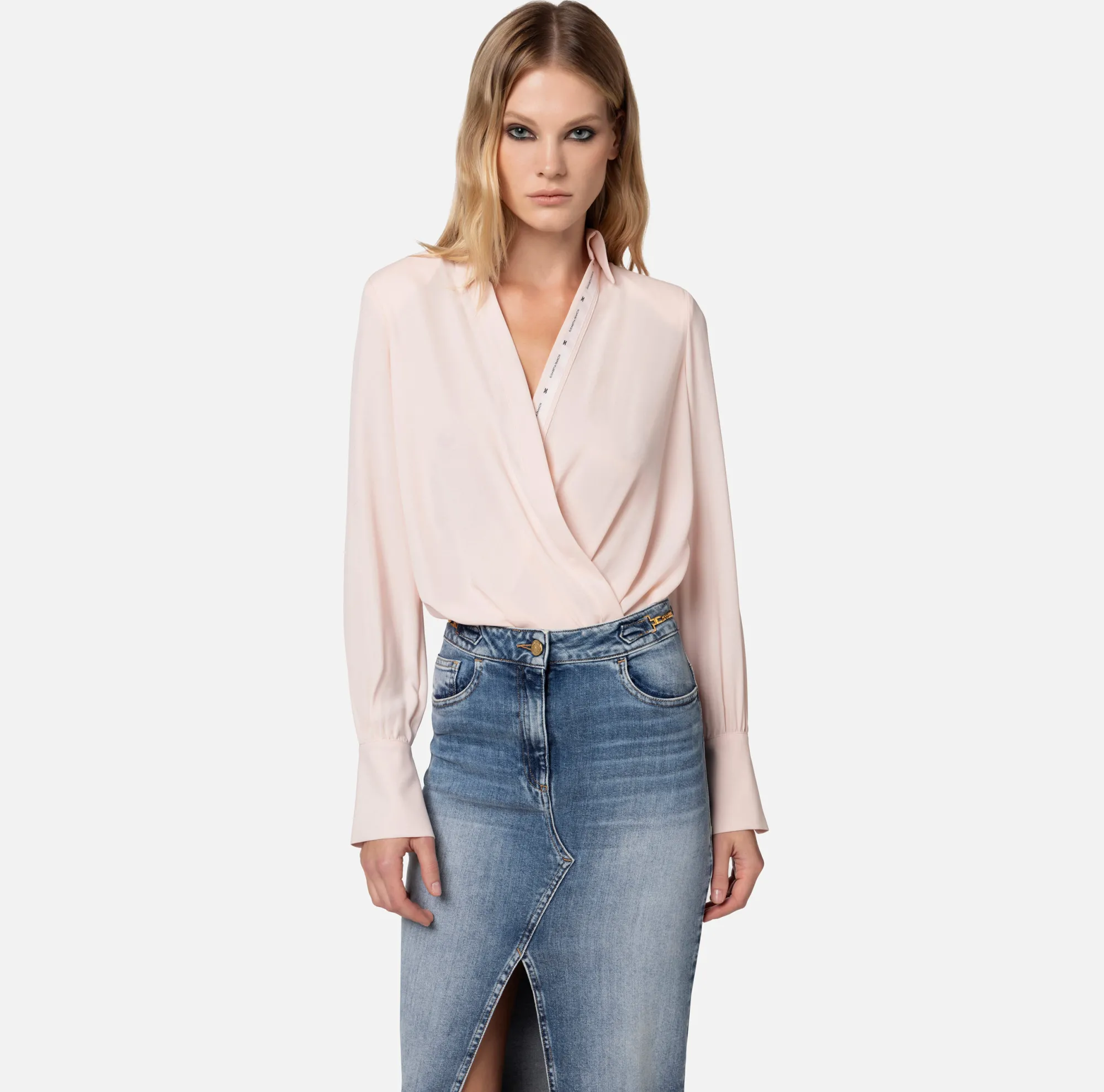 Elisabetta Franchi Camicia Body In Georgette Incrociata Con Nastro Logato^ Top, T-Shirt & Body
