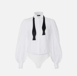 Elisabetta Franchi Camicia Body In Popeline Di Cotone Con Cravattino^ Top, T-Shirt & Body