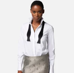Elisabetta Franchi Camicia Body In Popeline Di Cotone Con Cravattino^ Top, T-Shirt & Body