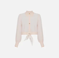 Elisabetta Franchi Camicia Cropped In Georgette Di Seta Con Nodo^ Camicie E Bluse