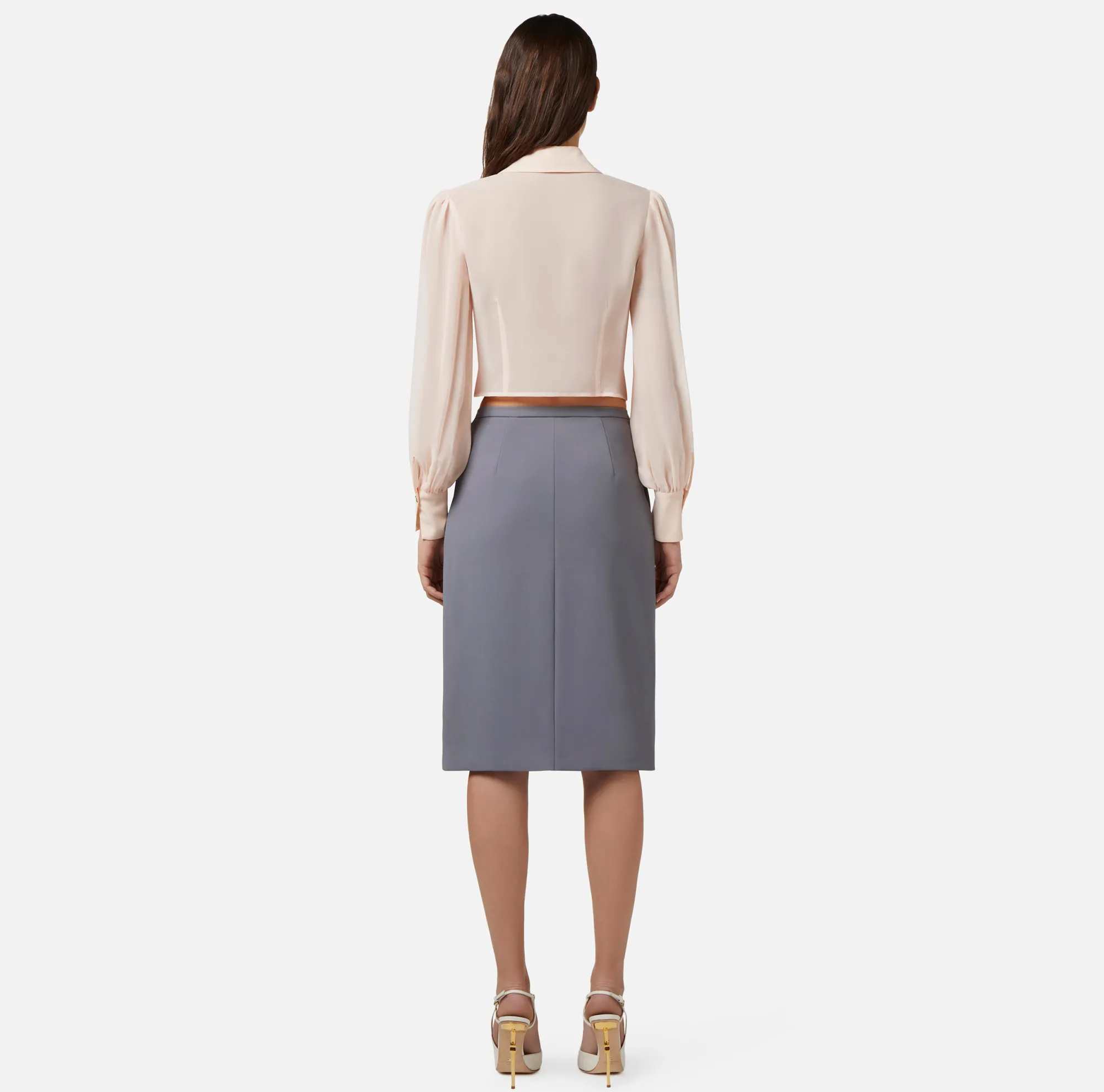 Elisabetta Franchi Camicia Cropped In Georgette Di Seta Con Nodo^ Camicie E Bluse