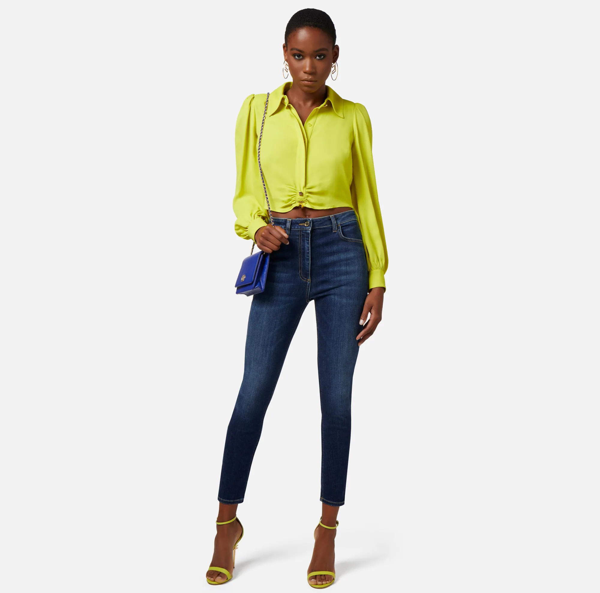 Elisabetta Franchi Camicia Cropped In Georgette Di Viscosa Con Arriccio^ Camicie E Bluse