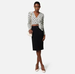 Elisabetta Franchi Camicia Cropped In Georgette Di Viscosa Stampa Logo Con Nodo^ Camicie E Bluse