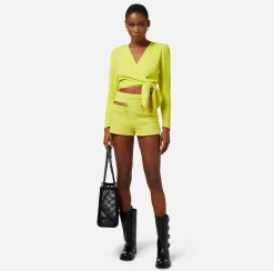 Elisabetta Franchi Camicia Cropped In Georgette Di Viscosa Con Nodo^ Camicie E Bluse