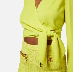 Elisabetta Franchi Camicia Cropped In Georgette Di Viscosa Con Nodo^ Camicie E Bluse