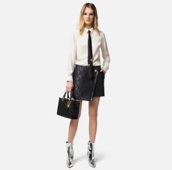 Elisabetta Franchi Camicia Dritta In Georgette Di Viscosa Con Cravatta Lettering^ Camicie E Bluse