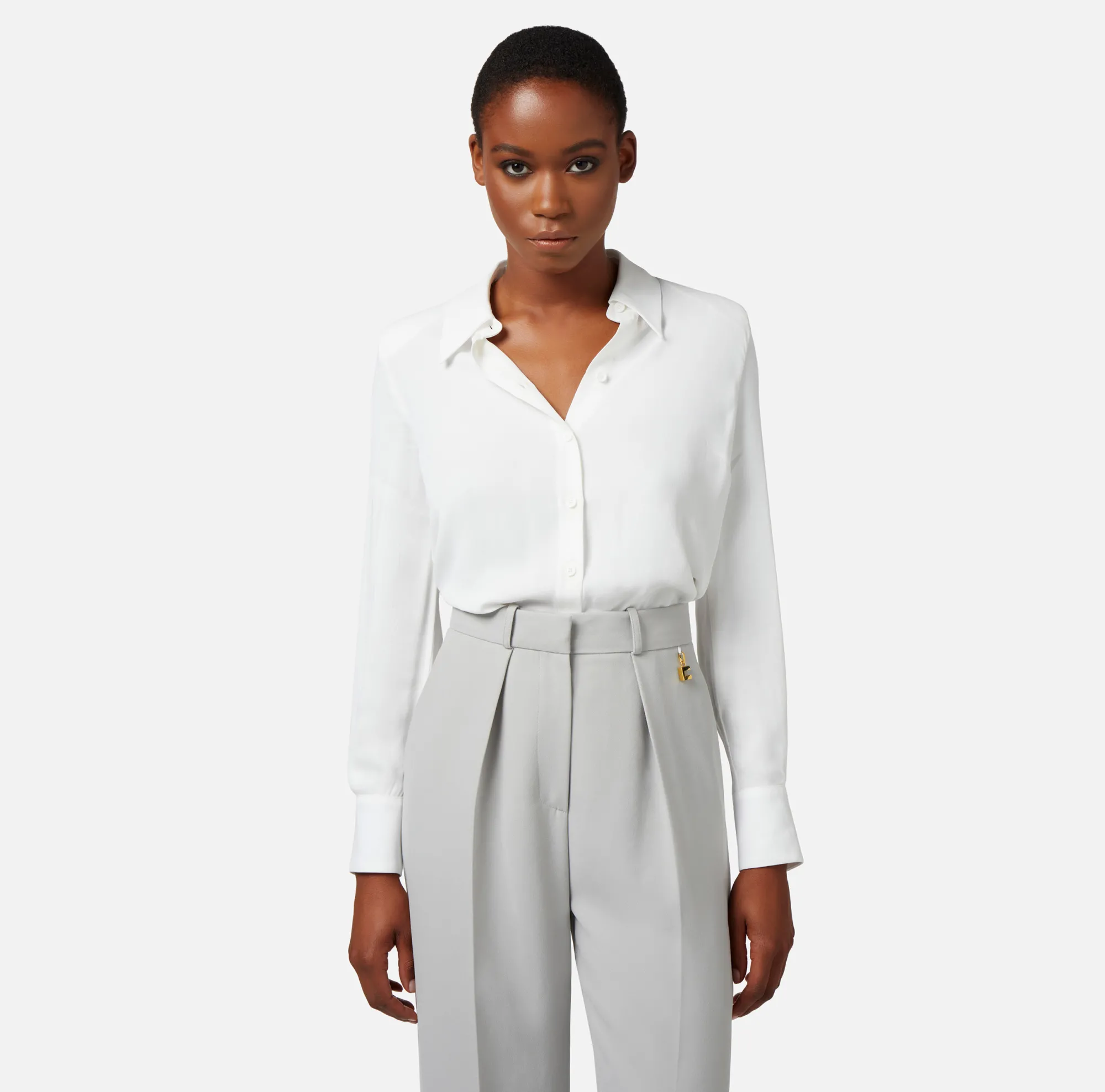 Elisabetta Franchi Camicia In Georgette Di Viscosa Con Stampa Logo^ Camicie E Bluse