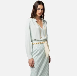 Elisabetta Franchi Camicia In Georgette Di Viscosa Con Accessorio Sul Collo^ Camicie E Bluse