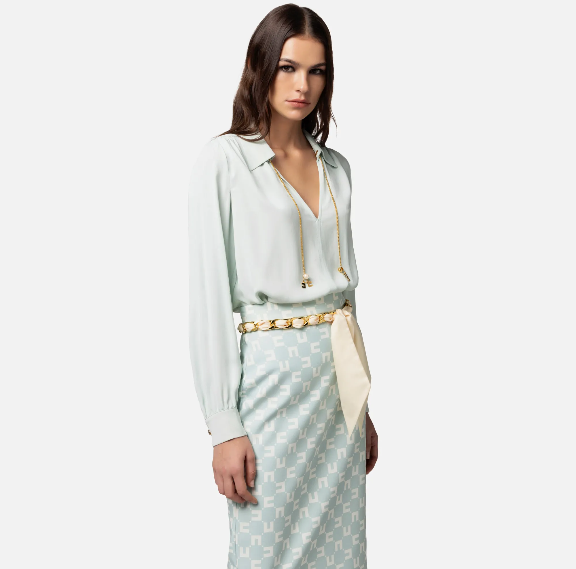 Elisabetta Franchi Camicia In Georgette Di Viscosa Con Accessorio Sul Collo^ Camicie E Bluse